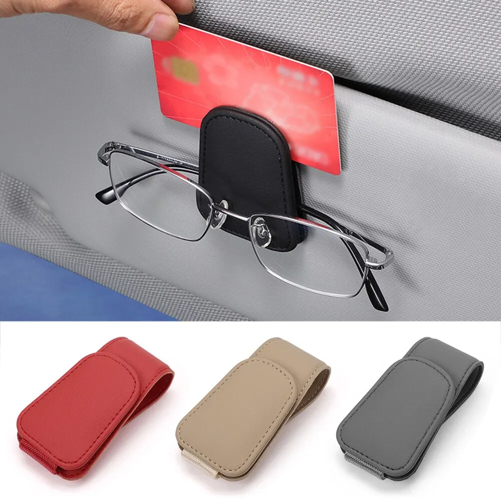 Leather Car Sun Visor Eyeglass Holder with Magnetic Closure - Image 5