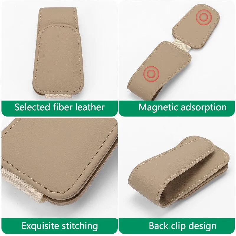Leather Car Sun Visor Eyeglass Holder with Magnetic Closure - Image 6