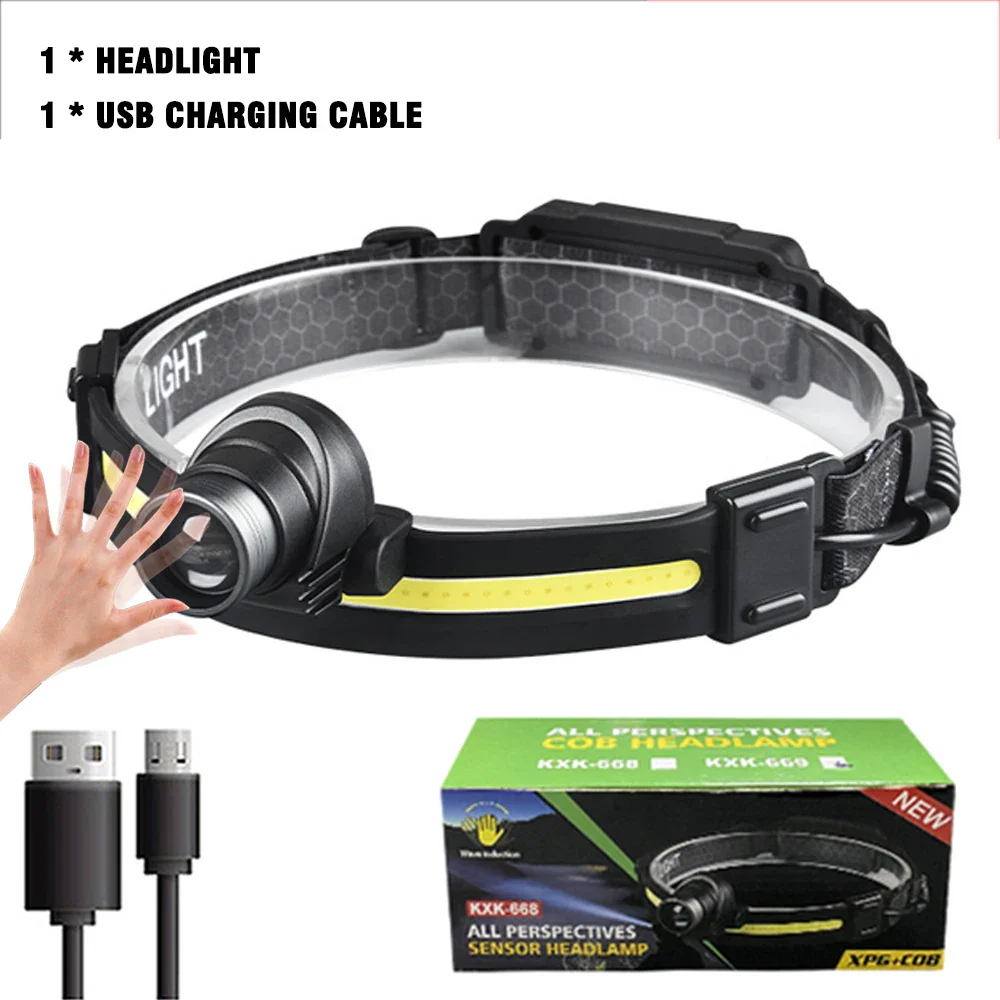 LED Sensor Headlight with Zoom and Large COB Floodlight - Image 7
