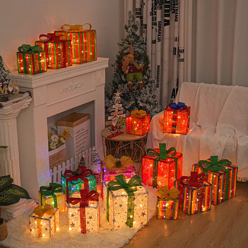 Lighted Up Outdoor Luminous Christmas Gift Box Decorations With Bow - Image 3
