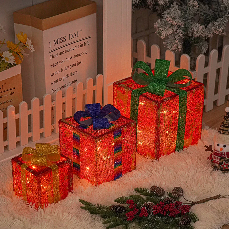 Lighted Up Outdoor Luminous Christmas Gift Box Decorations With Bow - Image 4
