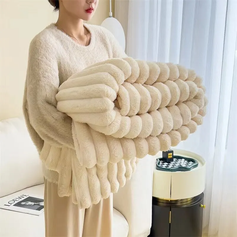 Luxury Faux Rabbit Fur Autumn and Winter Warm Bed Blanket - Image 7