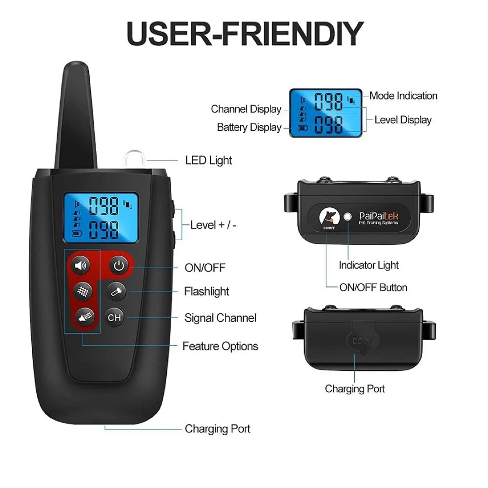 No Shock Dog Training Collar with Remote (Model: PD 526V-1) Beep & Vibration Modes | 3300 ft Range - Image 3