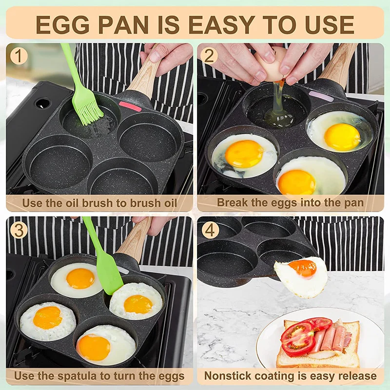Non-stick 4-Cups segments Pancake Egg Frying Pan Cookware - Image 5