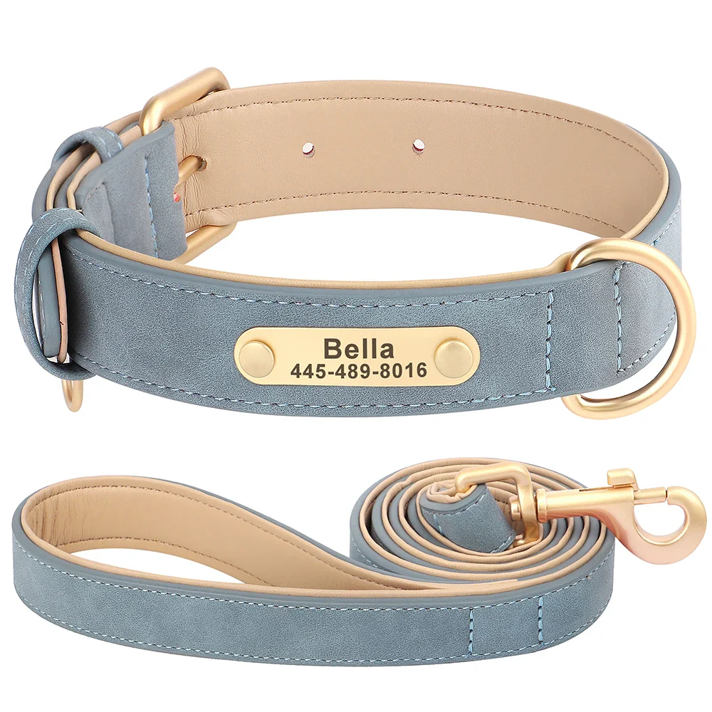 Personalised PU Leather Dog Collar and Leash Set with Custom ID Nameplate - Image 17