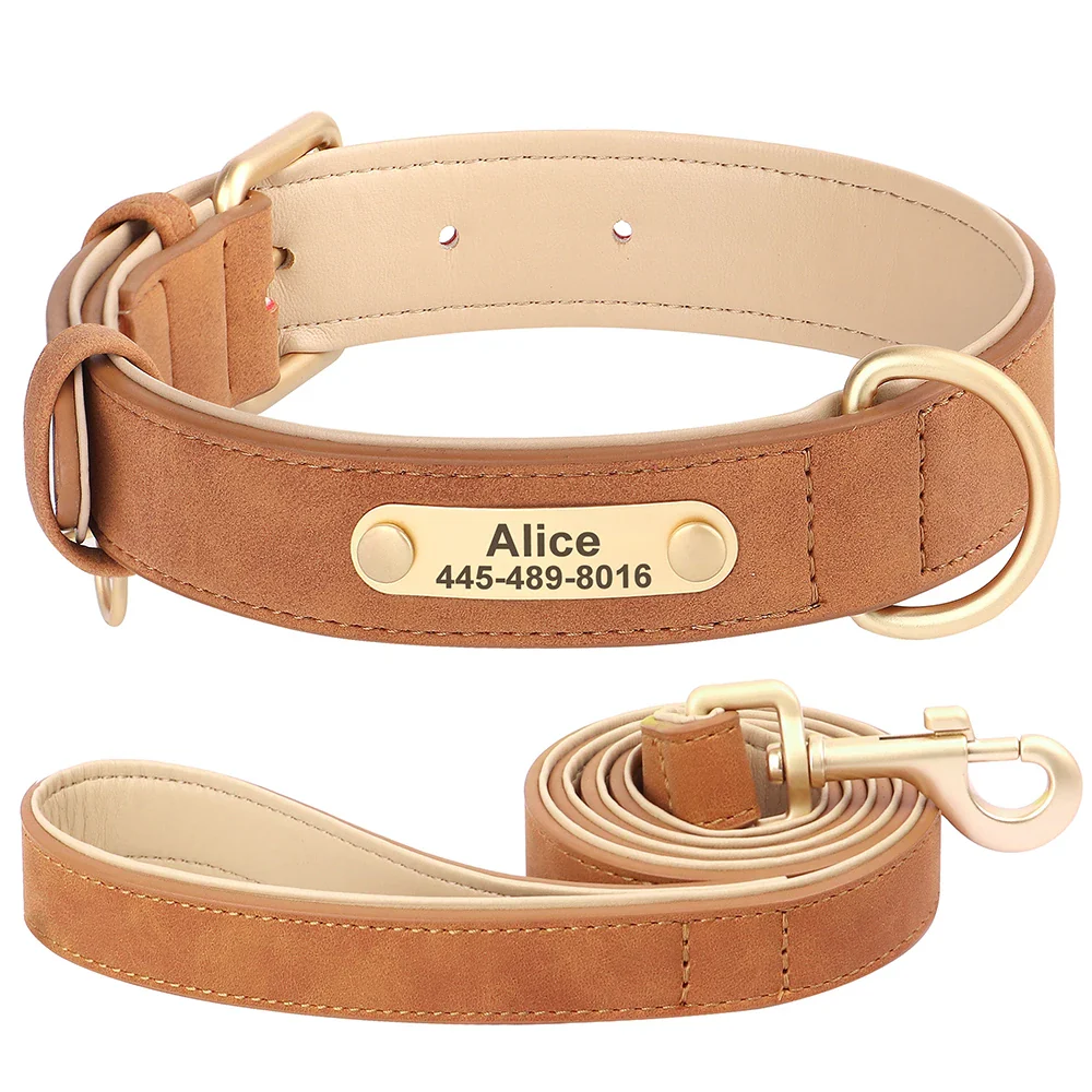 Personalised PU Leather Dog Collar and Leash Set with Custom ID Nameplate - Image 18