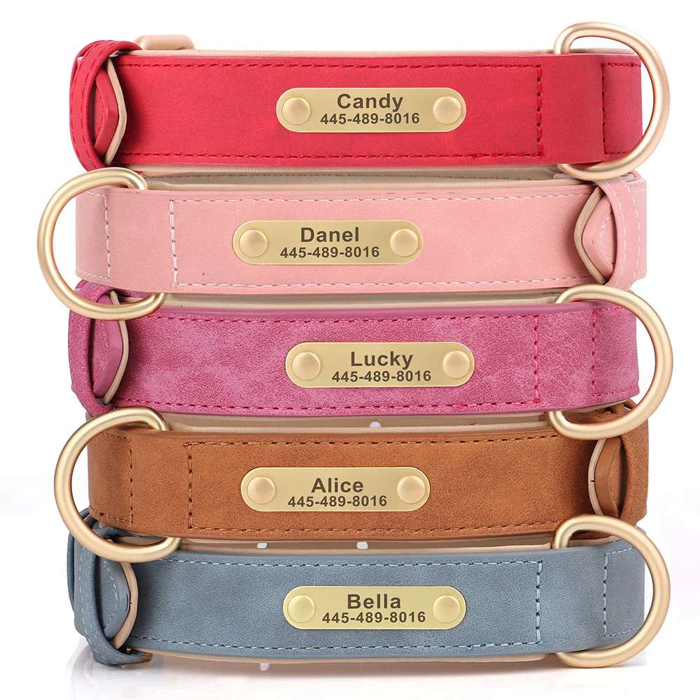 Personalised PU Leather Dog Collar and Leash Set with Custom ID Nameplate - Image 2