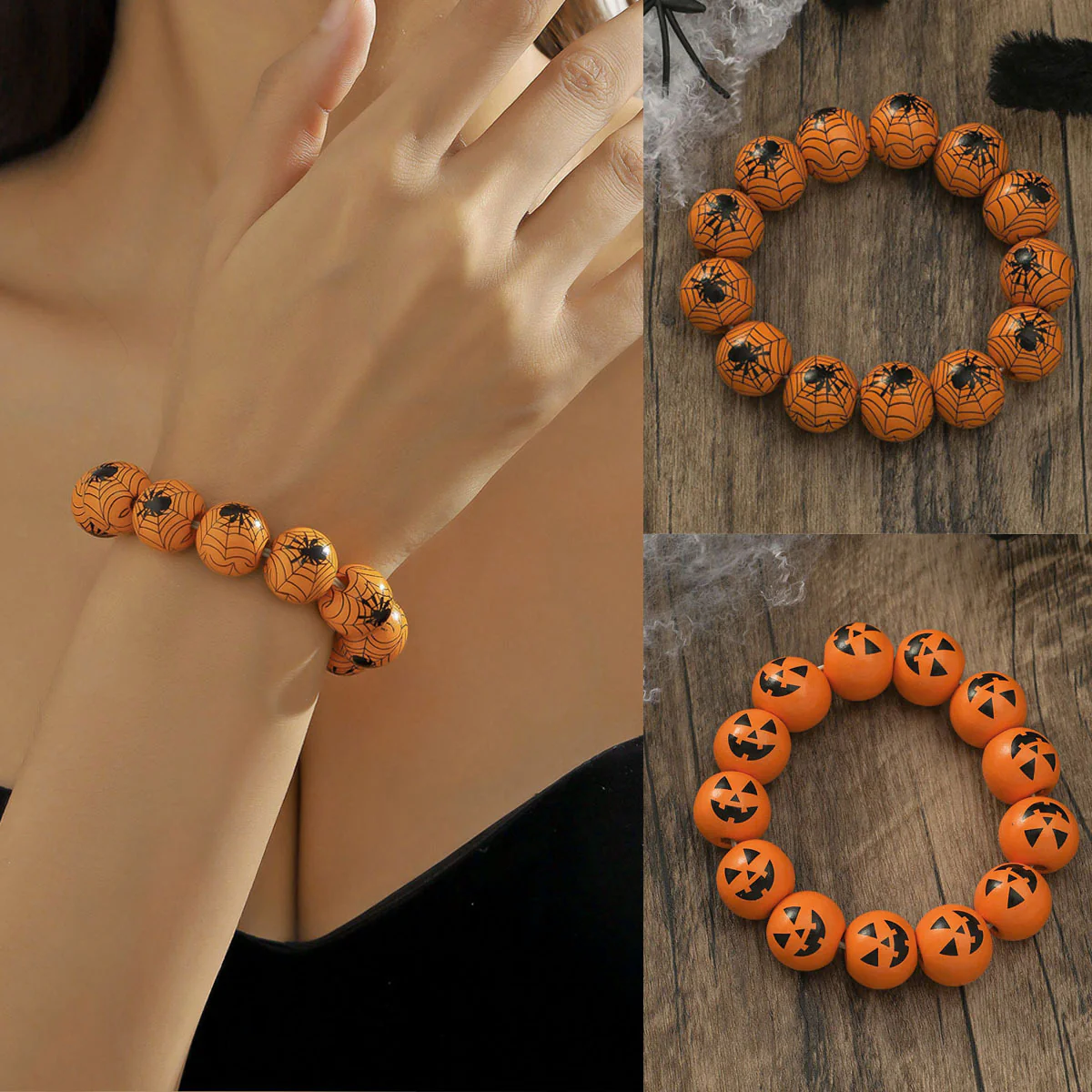 Personalised Fashion Pumpkin Spider Printed Beaded Bracelet