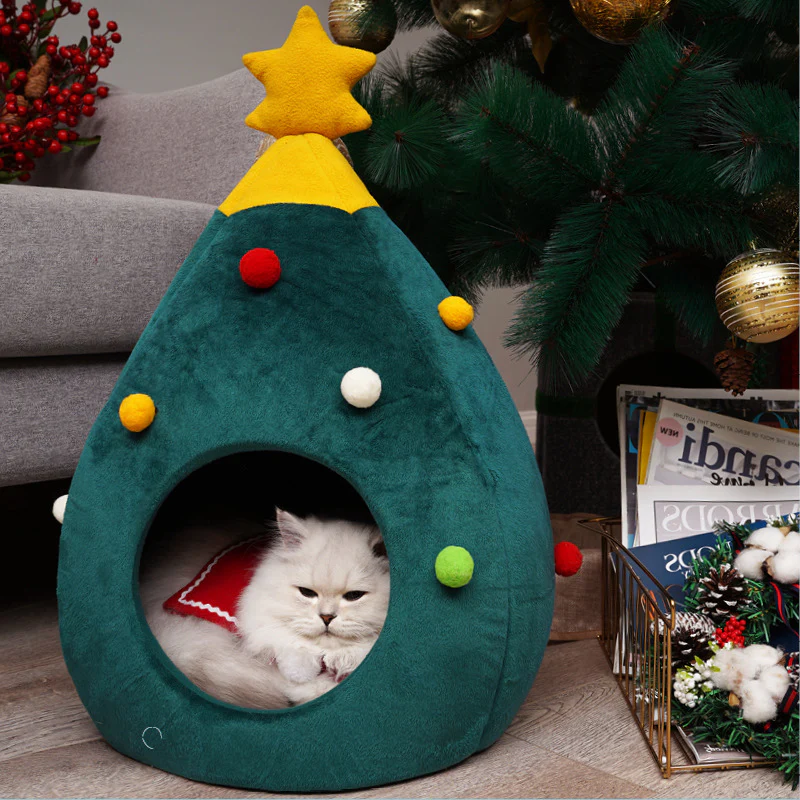 Pet Christmas Tree Cat Bed Kennel Felt - Image 5