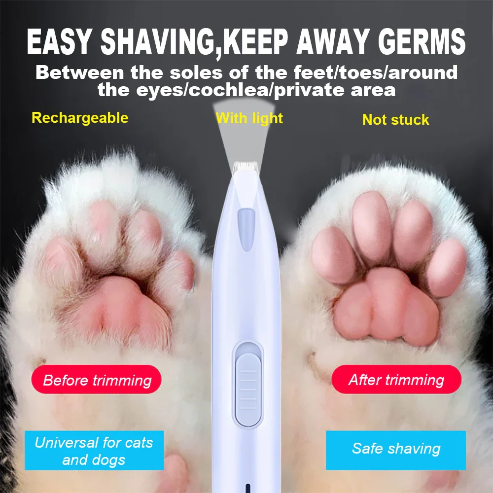 Professional Pet Hair Trimmer with LED Light – Electric Dog & Cat Paw Grooming Clipper