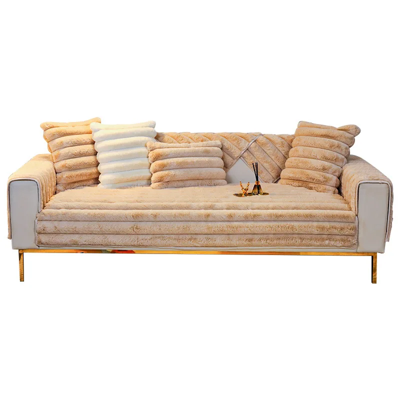 Rabbit Plush Thickened Winter Sofa Cover - Image 3