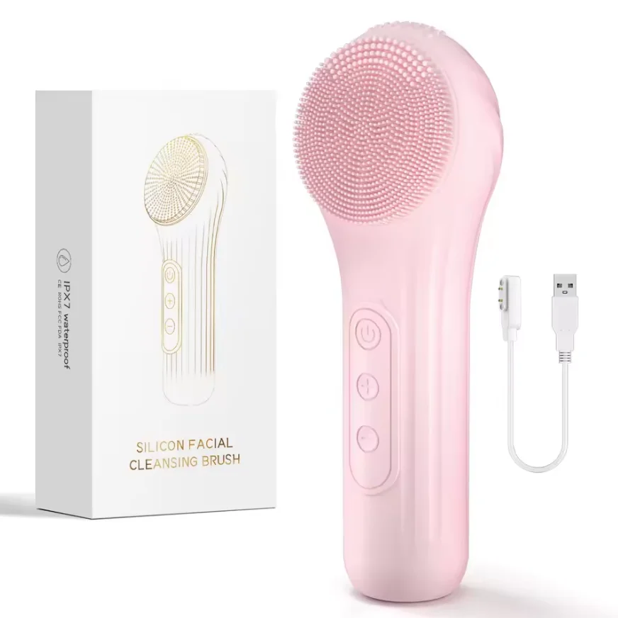 Silicone Electric Facial Cleansing Brush with Heating & Vibration