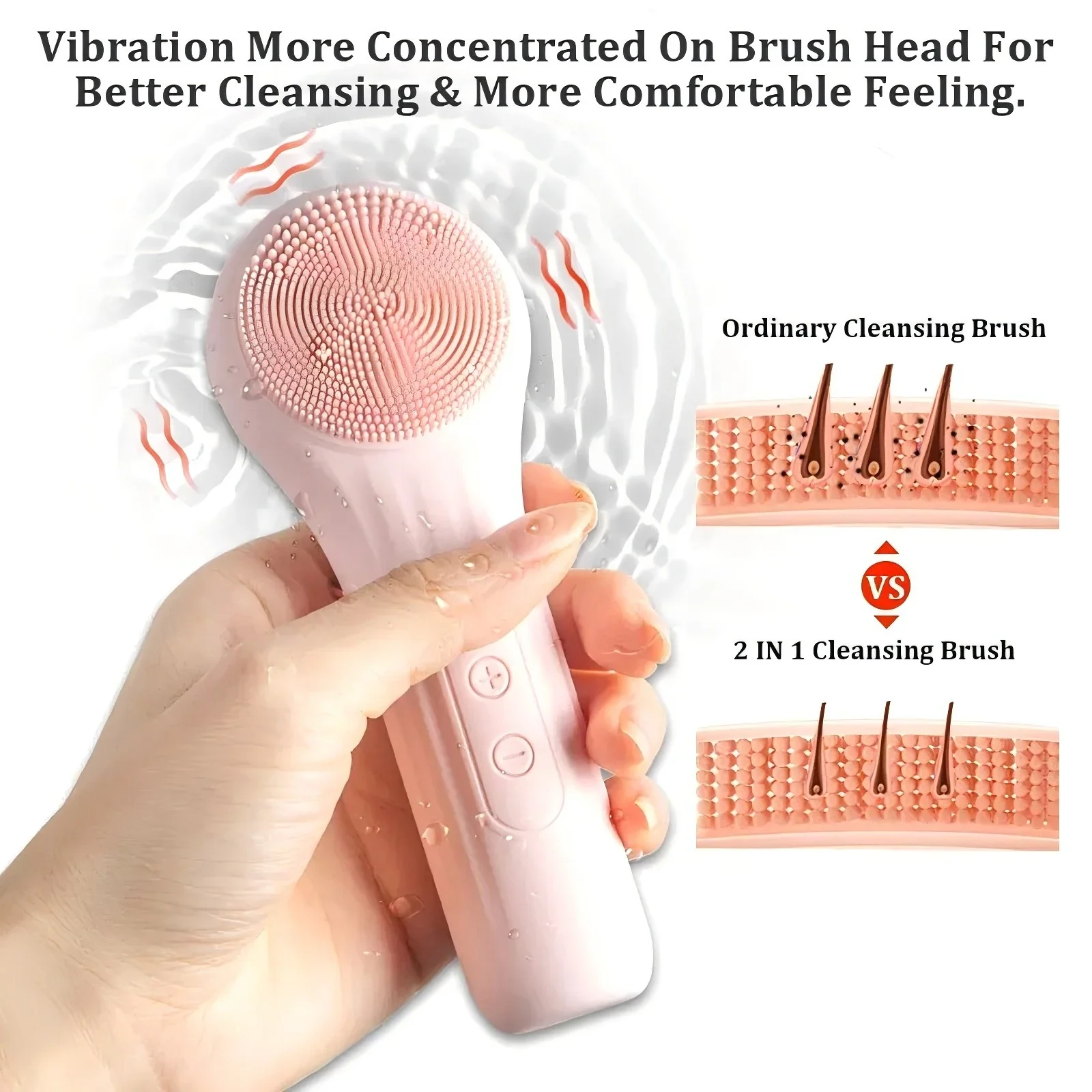 Silicone Electric Facial Cleansing Brush with Heating & Vibration - Image 2