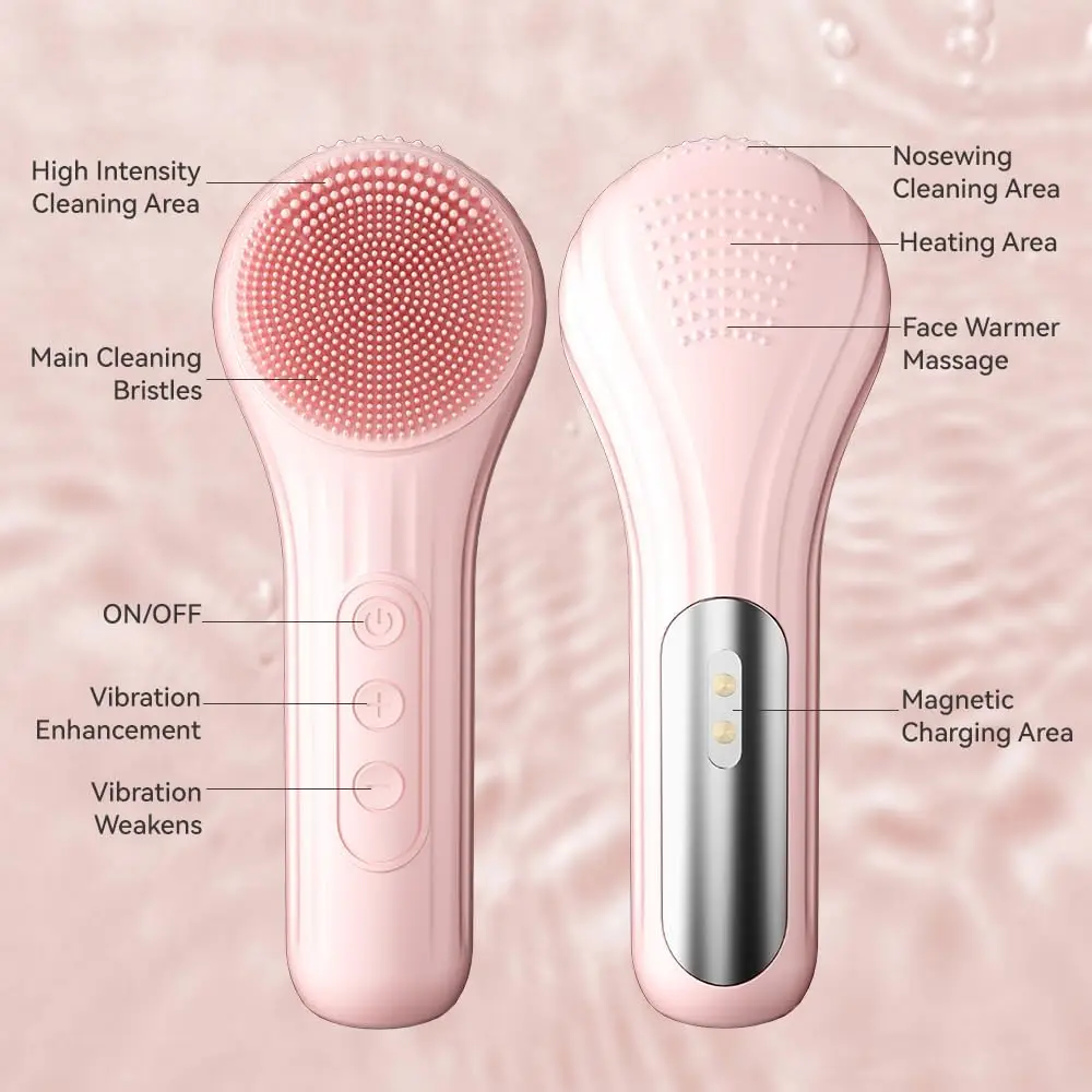 Silicone Electric Facial Cleansing Brush with Heating & Vibration - Image 6