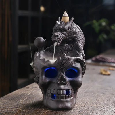 Halloween Skull Head Backflow Incense Burner Diffuser Home Decoration - Image 3
