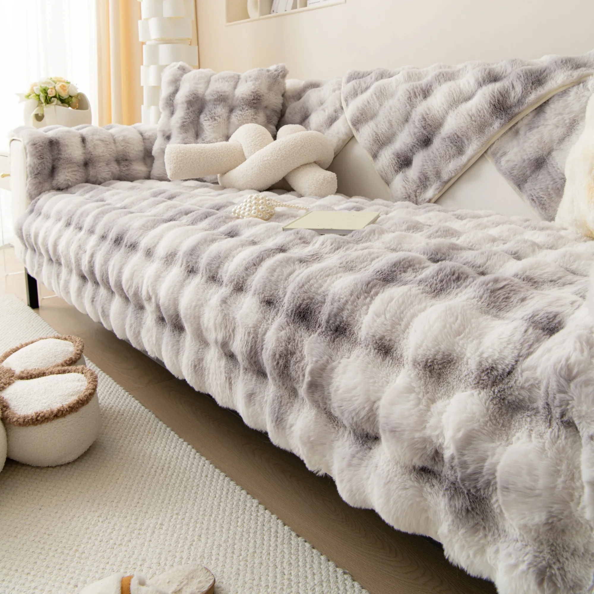 SofaSnug - Cosy Plush Solid Colour Non-Slip Couch Cover - Image 3