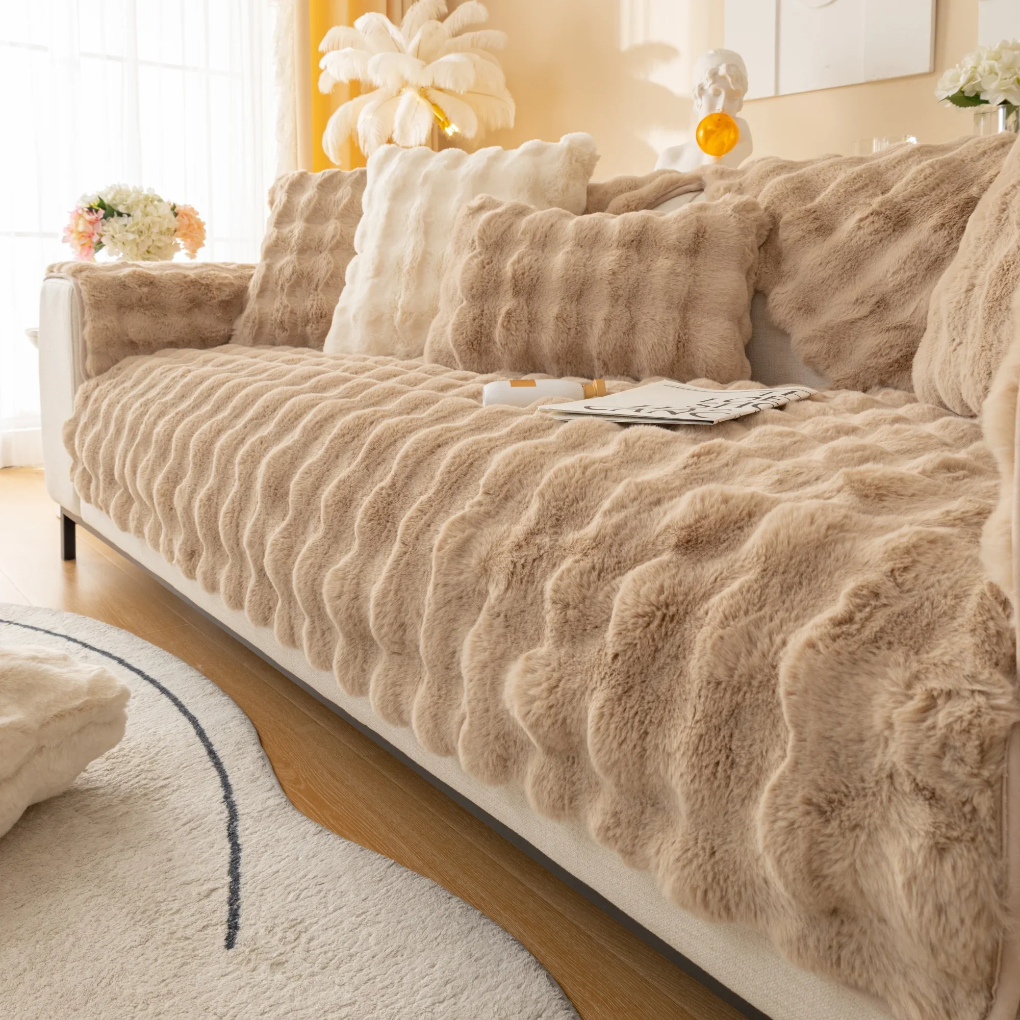 SofaSnug - Cosy Plush Solid Colour Non-Slip Couch Cover - Image 6