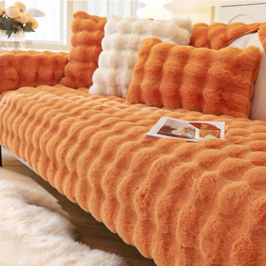 SofaSnug - Cosy Plush Solid Colour Non-Slip Couch Cover - Image 9