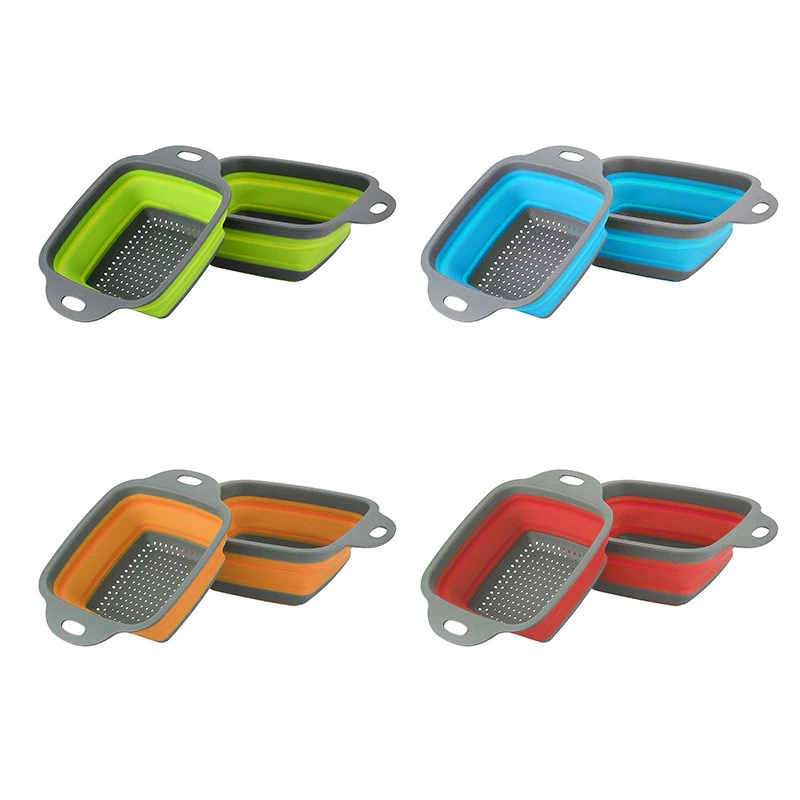 Square Collapsible Colander Silicone Kitchen Food Vegetable Fruit Strainer - Image 4