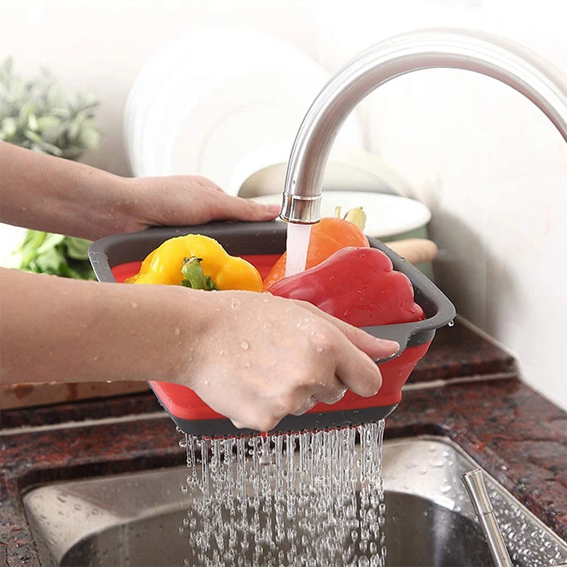 Square Collapsible Colander Silicone Kitchen Food Vegetable Fruit Strainer - Image 6