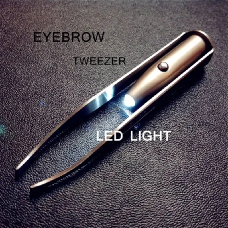 Stainless Steel Precision Eyebrow Tweezers with LED Light - Image 2