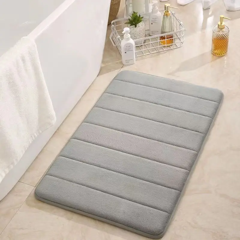 Super Absorbent Striped Coral Velvet Bathroom Floor Mat - Image 7