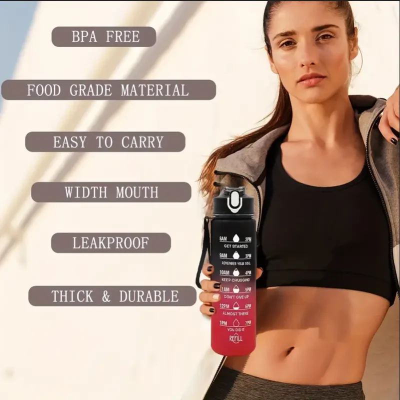 Time-Marked Sports Water Bottle with Straw - Image 3