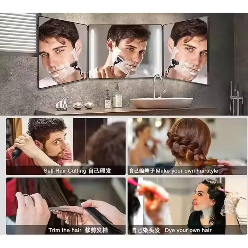 Tri-Fold LED Mirror – 3-Way Adjustable Mirror for Self Haircuts & Makeup Application - Image 6