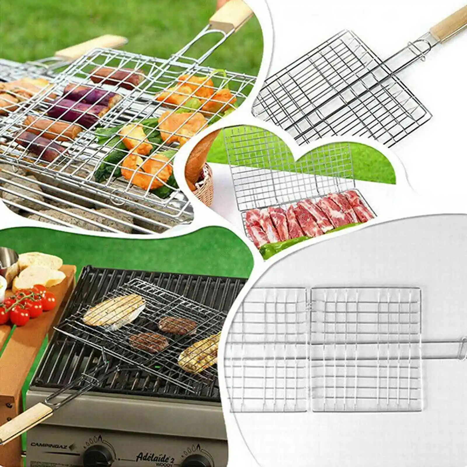 Wooden Handle Outdoor BBQ Grill Basket - Image 6