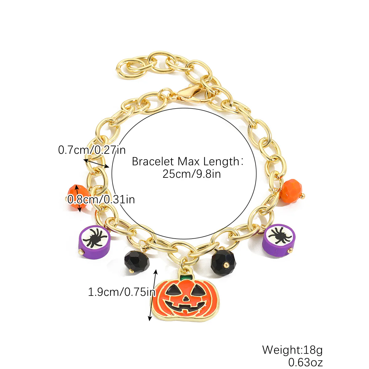 Yellow Red Pumpkin Skull Pendant Halloween Bracelet - Image 3